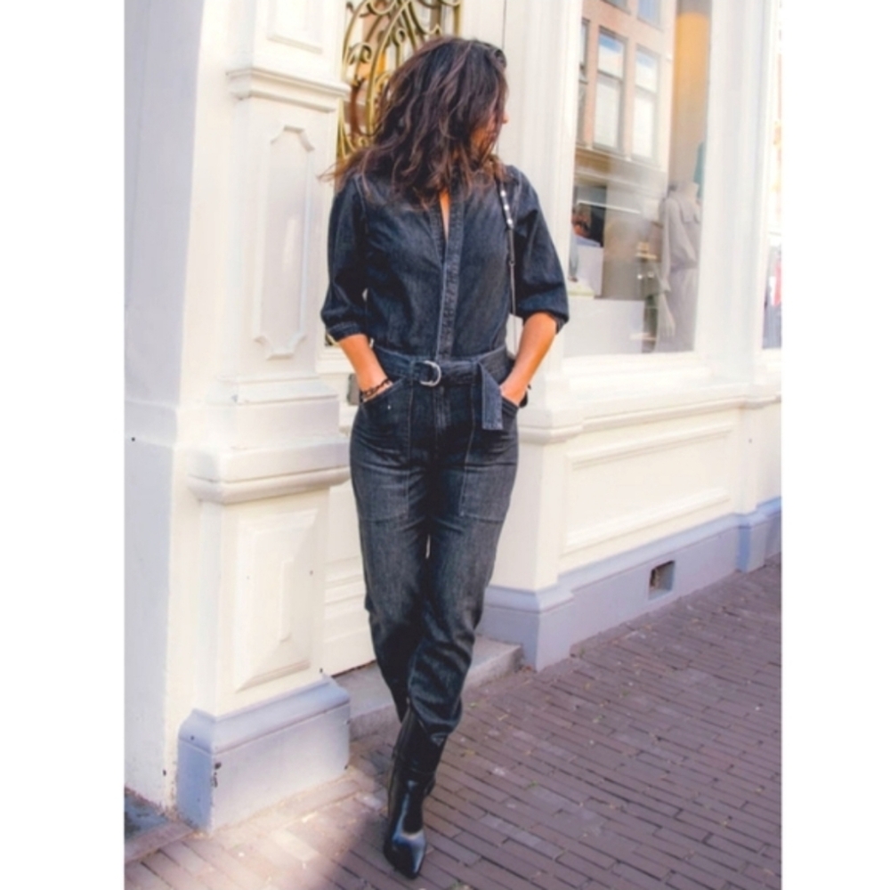 Ba&sh Denim Lady Jumpsuit Washed Black Size Medium